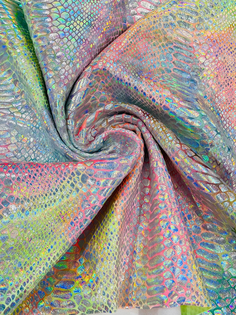 Anaconda Stretch Velvet - Tie Dye Rainbow - 58/60" Stretch Velvet Fabric with Anaconda Snake Print By Yard