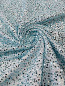Pearl Sequins Bead Fabric - Tiffany Blue - Small Beads and Sequins Embroidered on Lace By Yard