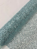 Pearl Sequins Bead Fabric - Tiffany Blue - Small Beads and Sequins Embroidered on Lace By Yard