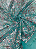 Cheetah Design Spandex Fabric - Tiffany / Silver - 58/60" Animal Print 4 Way Stretch Fabric By Yard