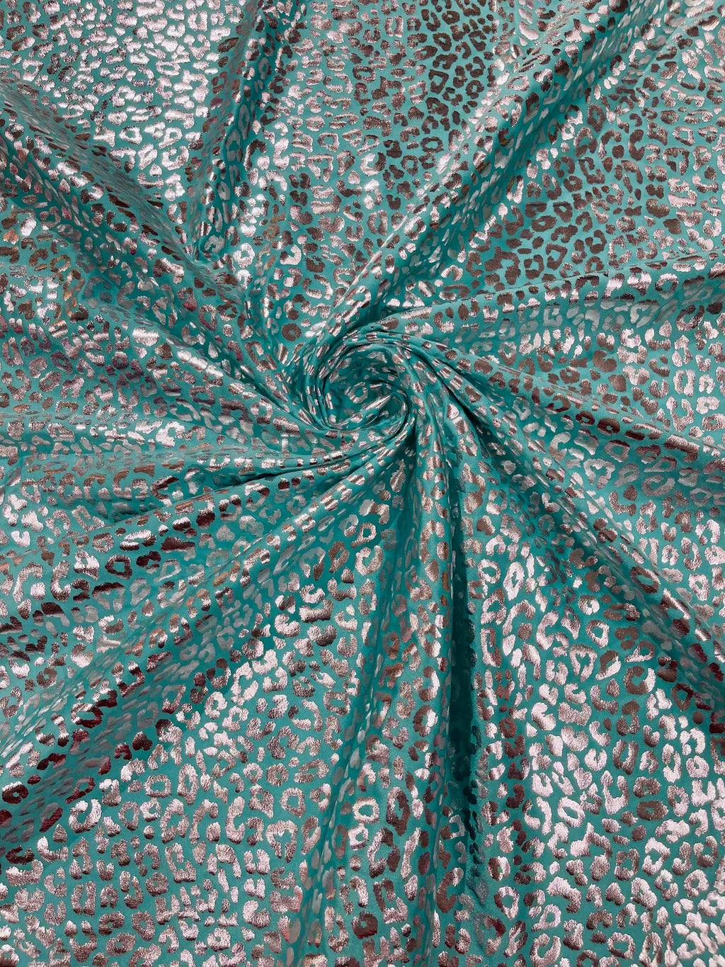 Cheetah Design Spandex Fabric - Tiffany / Silver - 58/60" Animal Print 4 Way Stretch Fabric By Yard