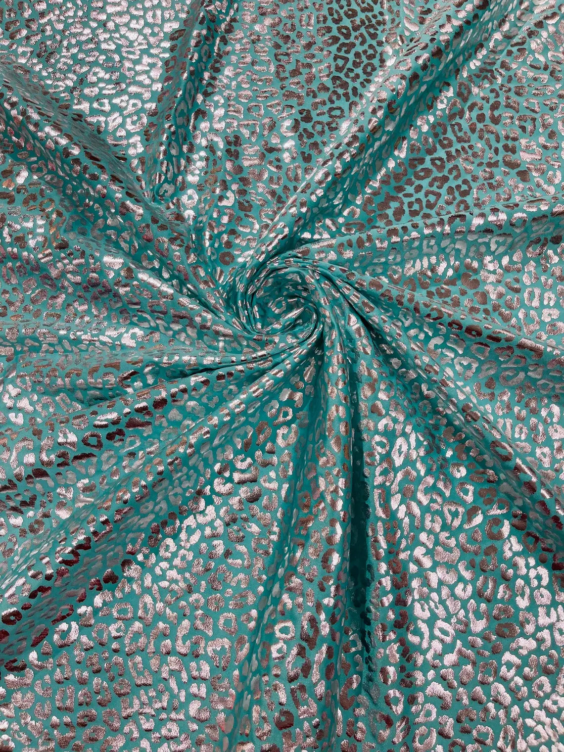 Cheetah Design Spandex Fabric - Tiffany / Silver - 58/60" Animal Print 4 Way Stretch Fabric By Yard