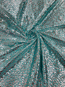 Cheetah Design Spandex Fabric - Tiffany / Silver - 58/60" Animal Print 4 Way Stretch Fabric By Yard