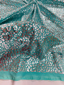 Cheetah Design Spandex Fabric - Tiffany / Silver - 58/60" Animal Print 4 Way Stretch Fabric By Yard