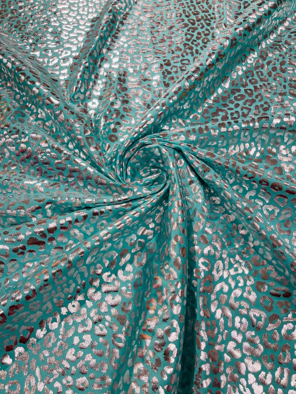 Cheetah Design Spandex Fabric - Tiffany / Silver - 58/60" Animal Print 4 Way Stretch Fabric By Yard