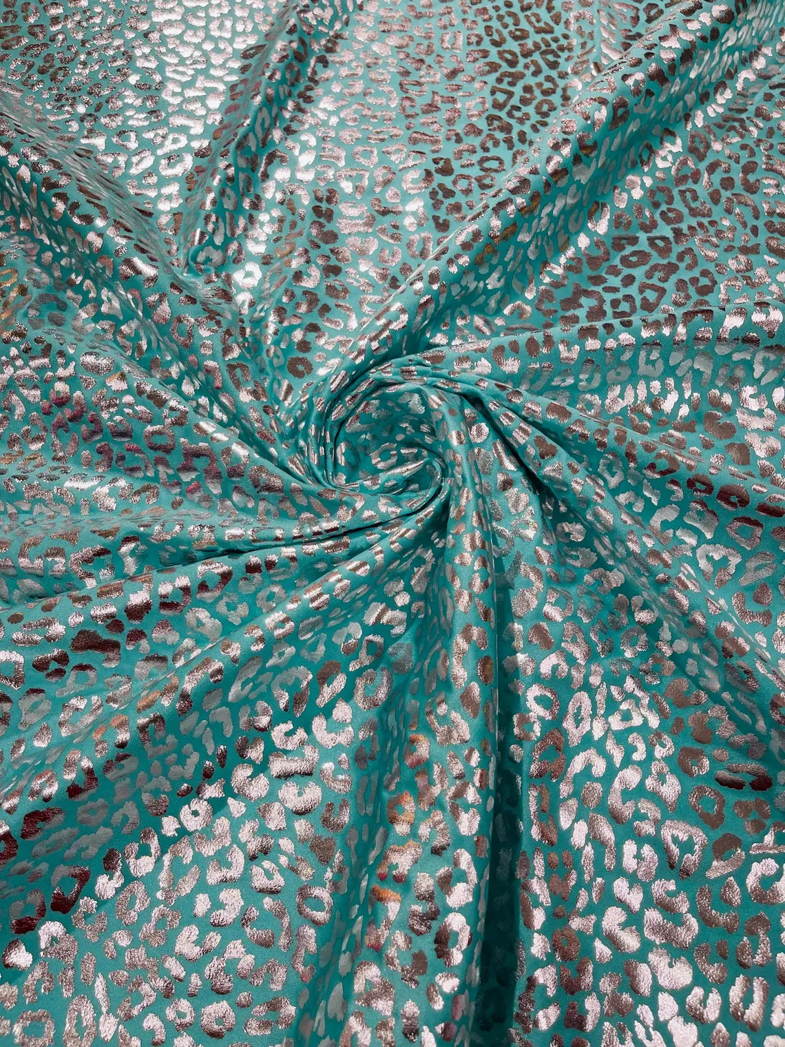Cheetah Design Spandex Fabric - Tiffany / Silver - 58/60" Animal Print 4 Way Stretch Fabric By Yard