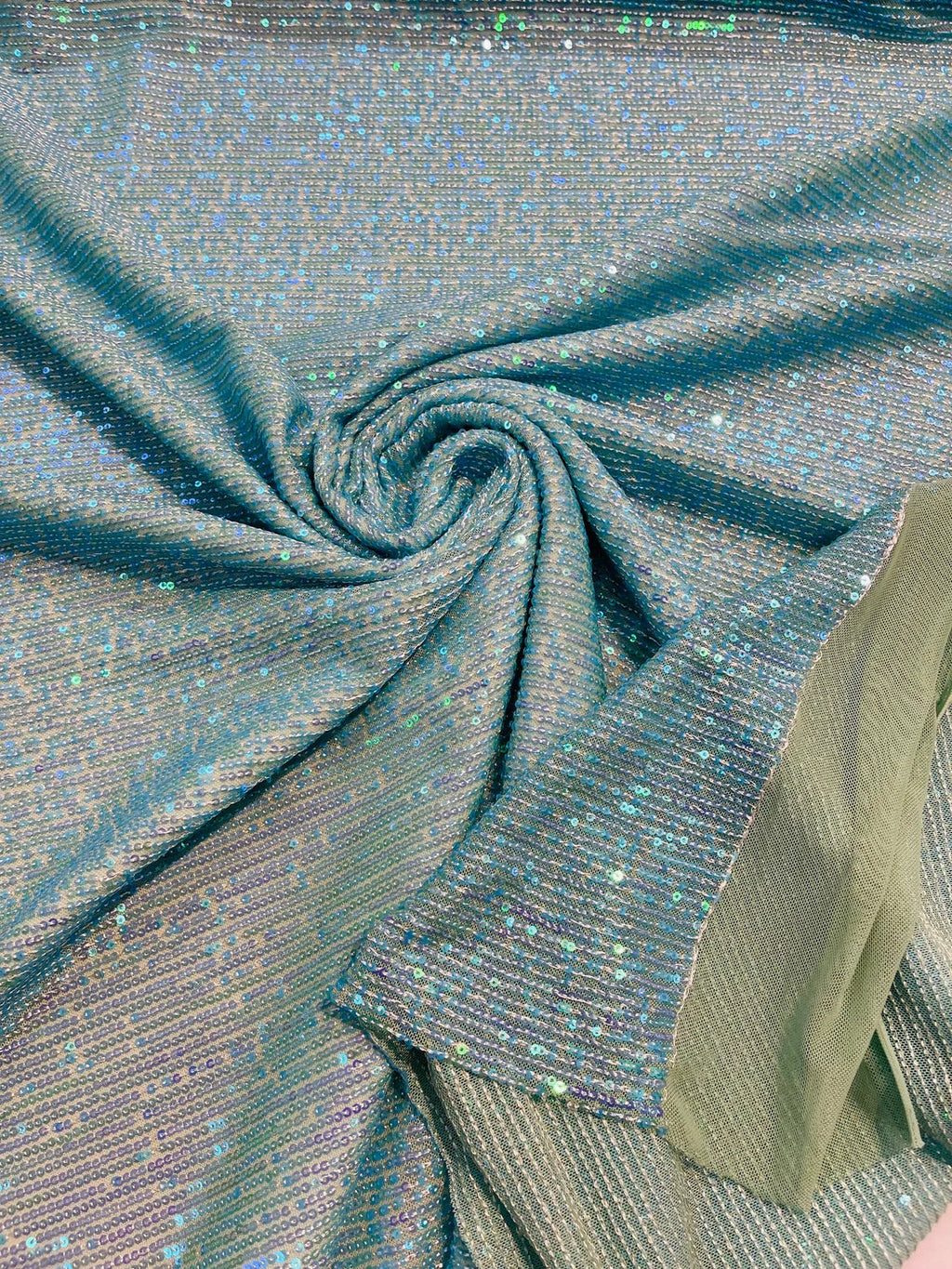 Mille Striped Stretch Sequins - Turquoise - 4 Way Stretch Spandex Sequins Striped Fabric By The Yard