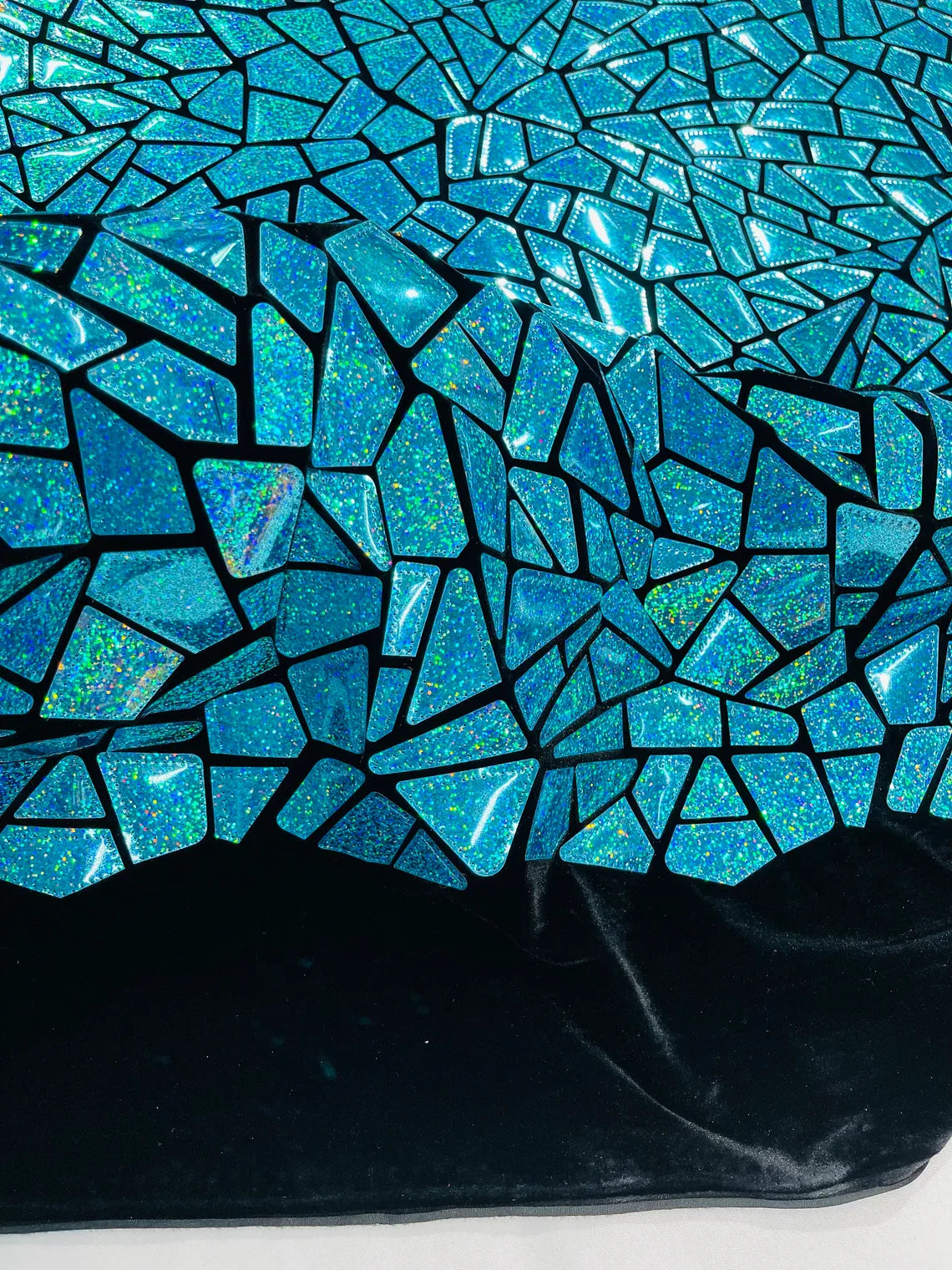 Mirror Sequins Velvet Fabric - Turquoise - Large Shiny Mirror Cut Sequins By Yard