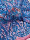 Heart Damask Sequins - Turquoise - 4 Way Stretch Sequins Fabric By Yard