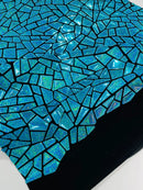 Mirror Sequins Velvet Fabric - Turquoise - Large Shiny Mirror Cut Sequins By Yard