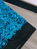 Round Large Sequins - Hologram Turquoise - Paillette Large Round Sequins Design Fabric By Yard