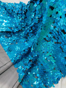 Round Large Sequins - Hologram Turquoise - Paillette Large Round Sequins Design Fabric By Yard