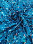 Round Large Sequins - Hologram Turquoise - Paillette Large Round Sequins Design Fabric By Yard