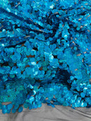 Round Large Sequins - Hologram Turquoise - Paillette Large Round Sequins Design Fabric By Yard