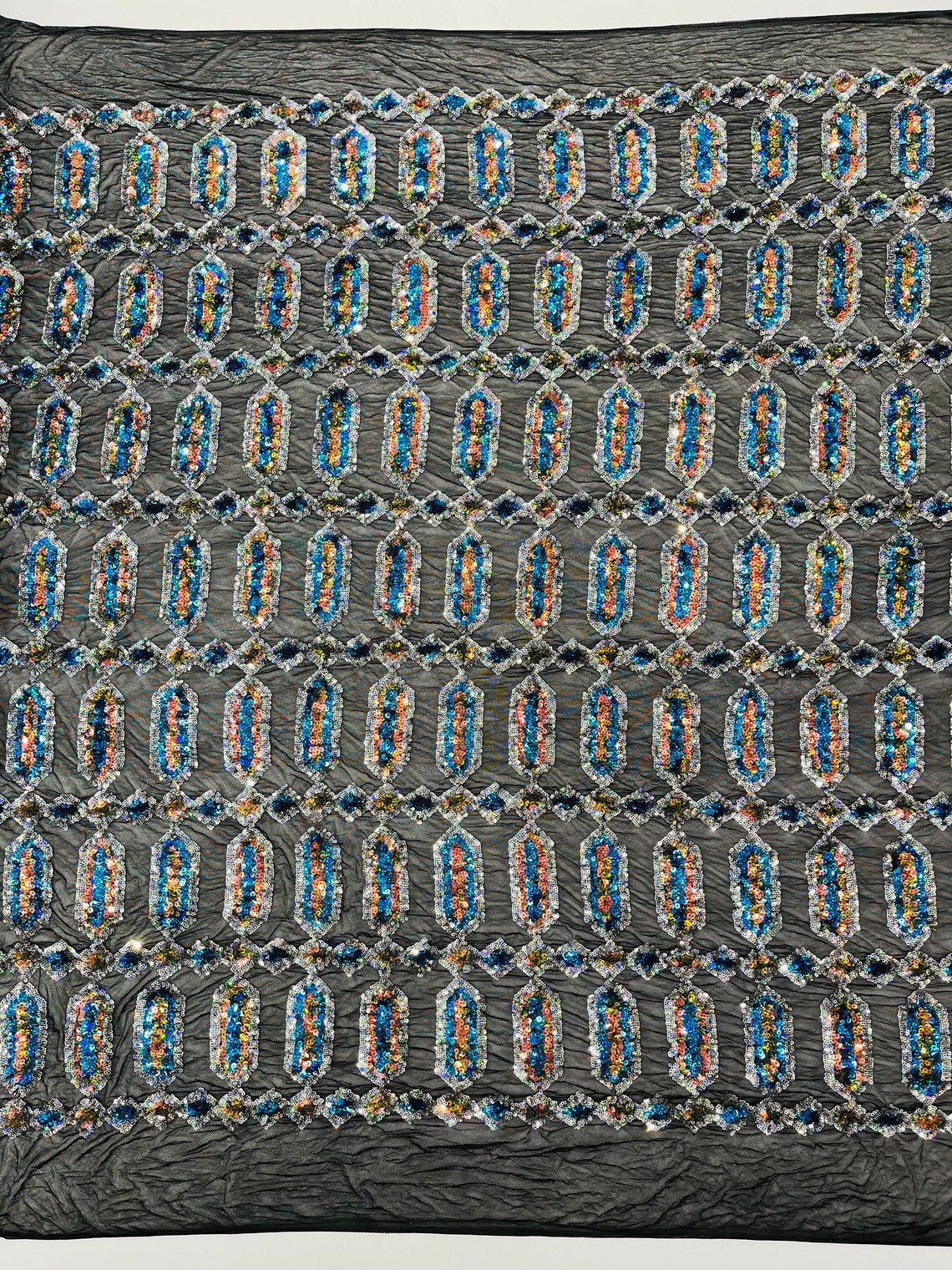 Geometric Stretch Sequin - Fancy Gem Jewel Design on Mesh Pick Color - 25 Yard Roll