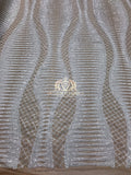 4 Way Stretch - White on Nude Mesh - Horizontal Line Design Sequins On Stretch Mesh By The Yard