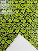 Snake Python Faux Leather Vinyl - Vernon Green - 3D Snake Print Design Embossed Vinyl By Yard