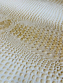 Gator Embossed Vinyl Leather Fabric - Western Cream - Faux Gator Skin Vinyl Fabric Sold By Yard