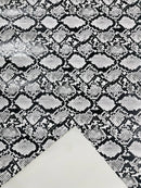 Snake Python Faux Leather Vinyl - White / Black - 3D Snake Print Design Embossed Vinyl By Yard