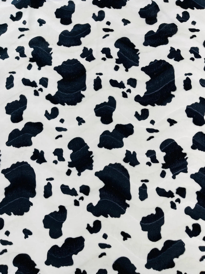 Cow Velboa Faux Fur Fabric - White / Black - Cow Animal Print Velboa Fabric Sold By The Yard