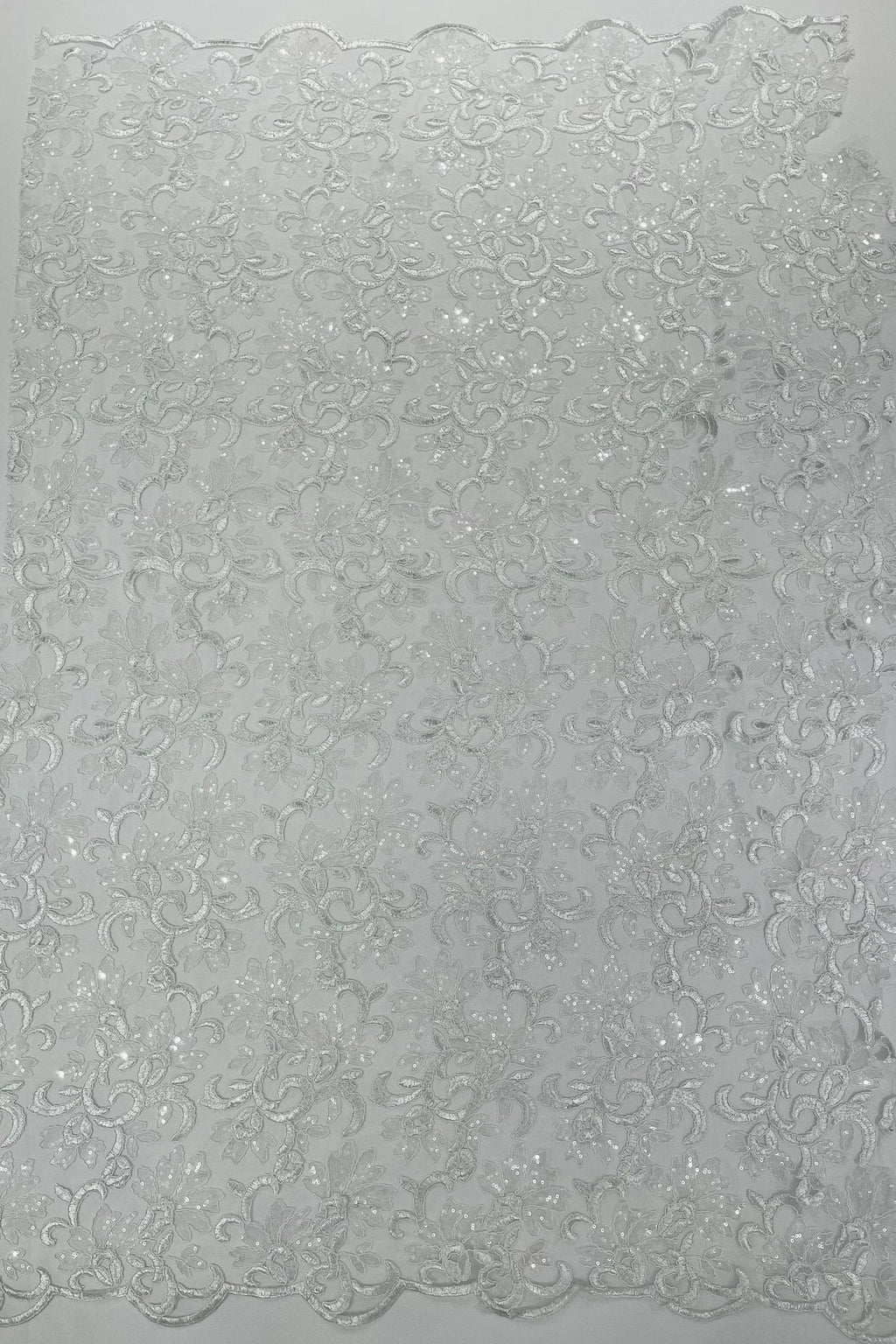 Metallic Sequins Design - White / Clear - Embroidered Metallic Thread Leaf Pattern Sequins Fabric By Yard