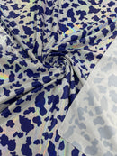 Cow Print Design Spandex - Purple on White Iridescent - Poly Spandex 4 Way Stretch Fabric By Yard
