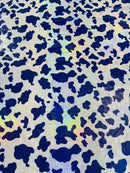 Cow Print Design Spandex - Purple on White Iridescent - Poly Spandex 4 Way Stretch Fabric By Yard