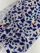 Cow Print Design Spandex - Purple on White Iridescent - Poly Spandex 4 Way Stretch Fabric By Yard