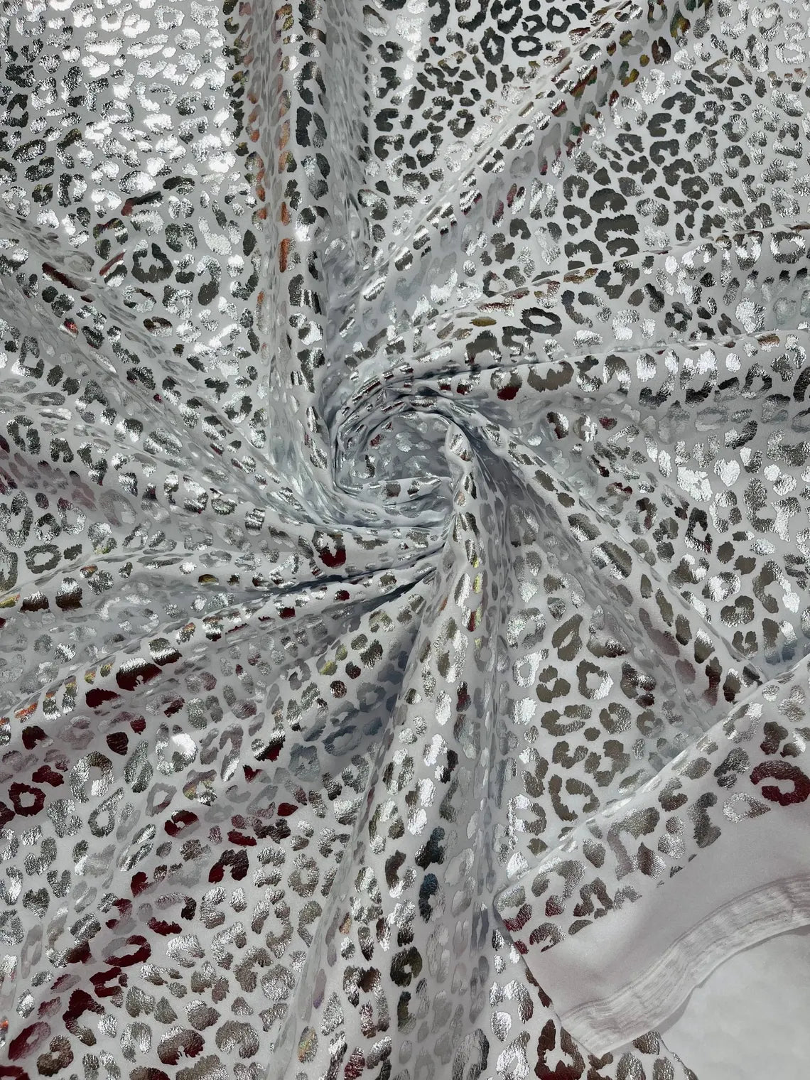 Cheetah Design Spandex Fabric - White / Silver - 58/60" Animal Print 4 Way Stretch Fabric By Yard