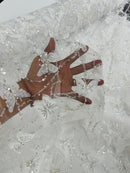 3D Butterfly Beaded Fabric - White - Beaded Sequins Butterfly Embroidered Fabric By Yard