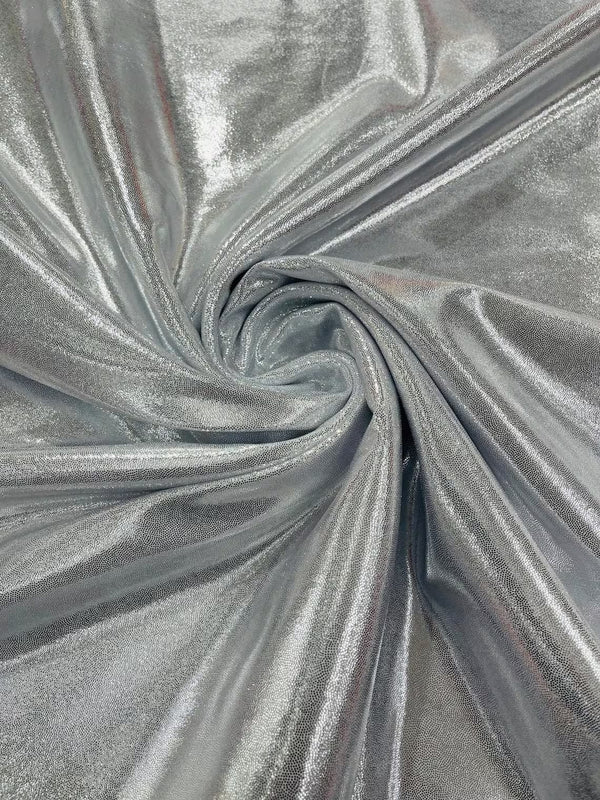 Foil Metallic Spandex Fabric - White / Silver - Shiny Metallic Foil Spandex Fabric by Yard