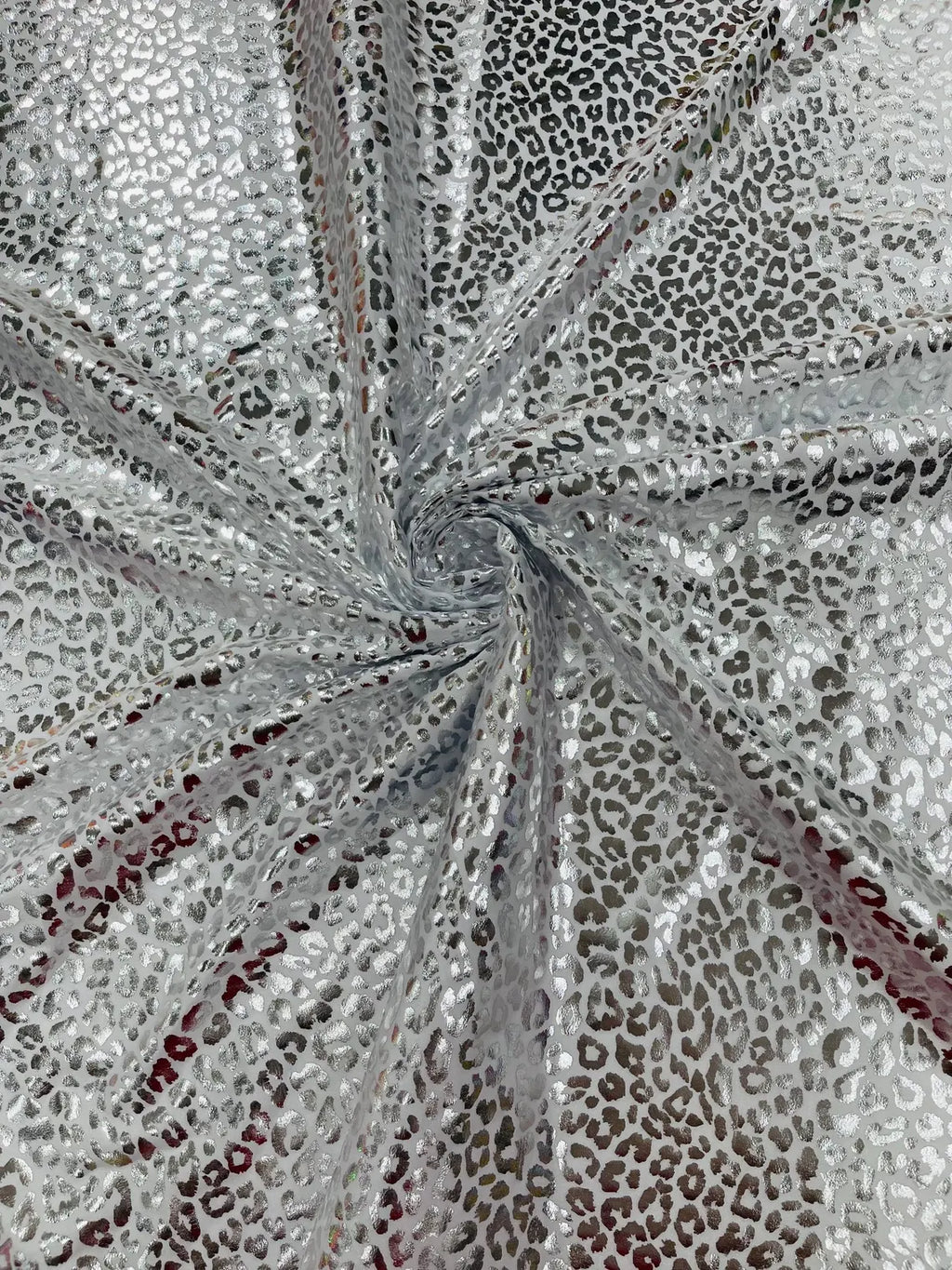 Cheetah Design Spandex Fabric - White / Silver - 58/60" Animal Print 4 Way Stretch Fabric By Yard