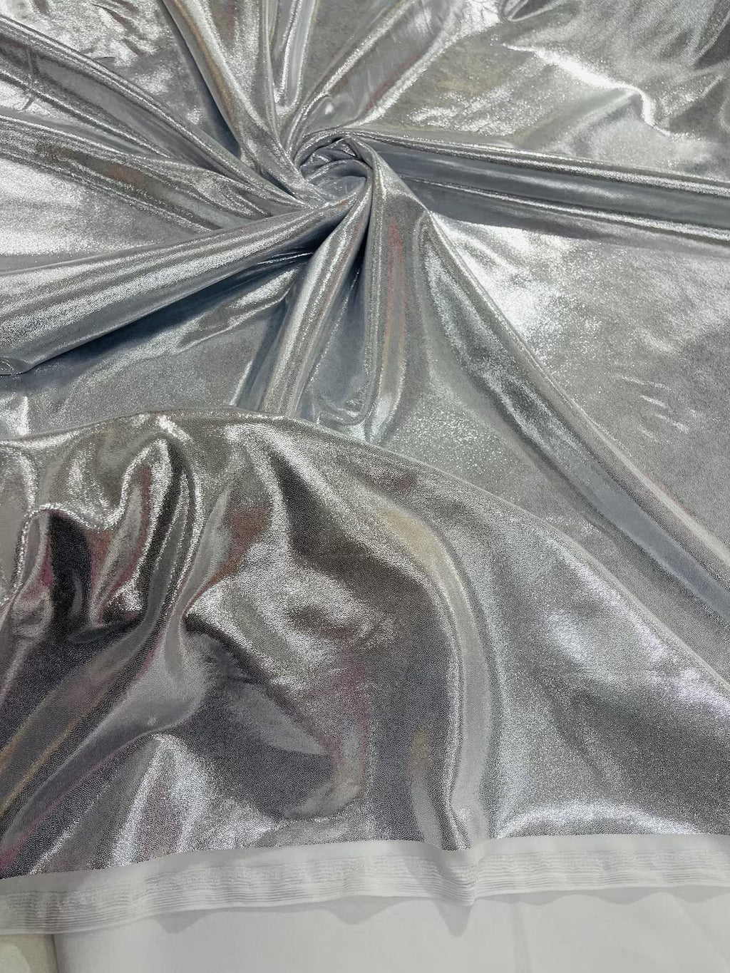 Foil Metallic Spandex Fabric - White / Silver - Shiny Metallic Foil Spandex Fabric by Yard
