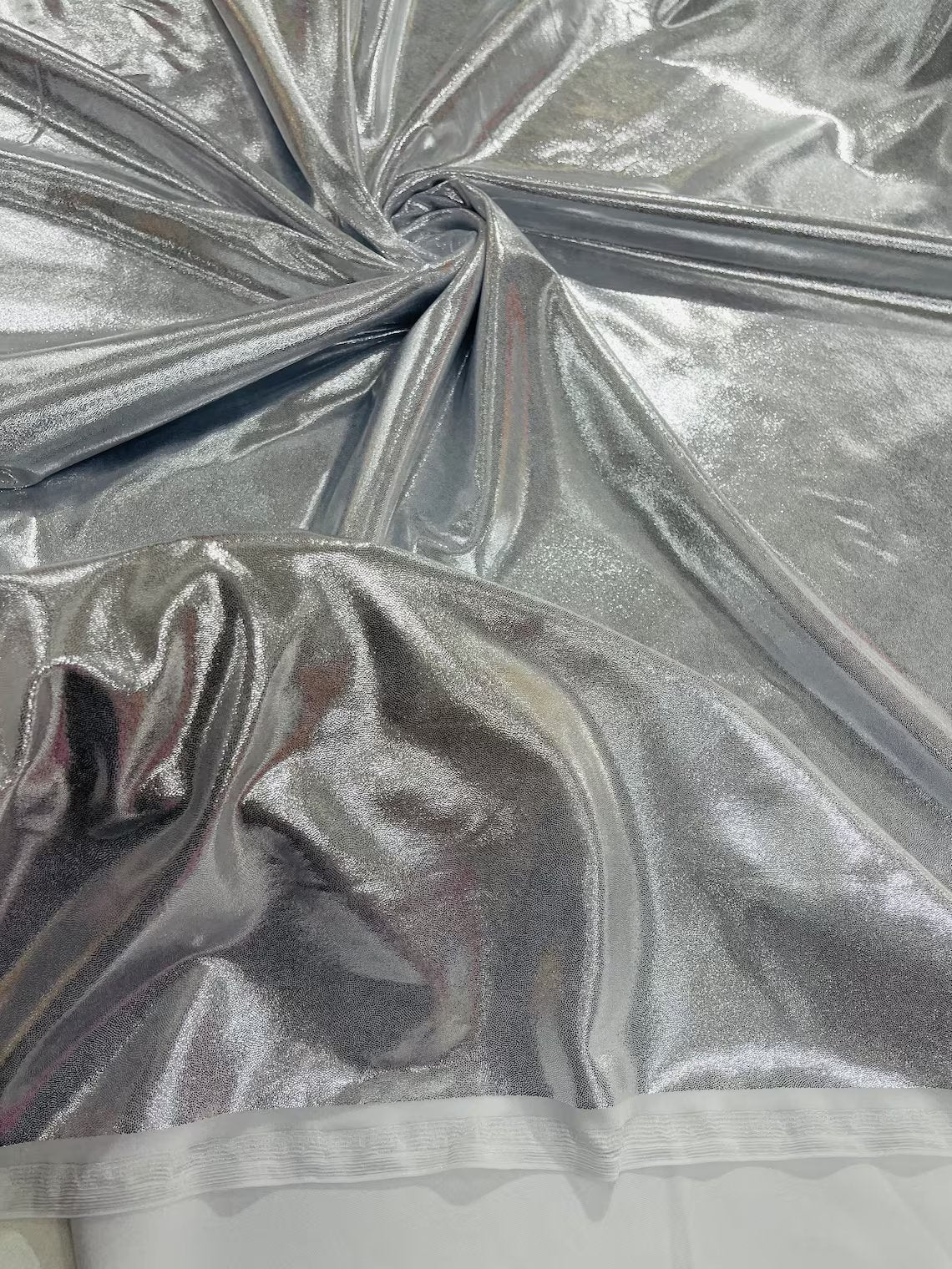Foil Metallic Spandex Fabric - White / Silver - Shiny Metallic Foil Spandex Fabric by Yard