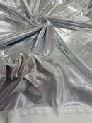 Foil Metallic Spandex Fabric - White / Silver - Shiny Metallic Foil Spandex Fabric by Yard