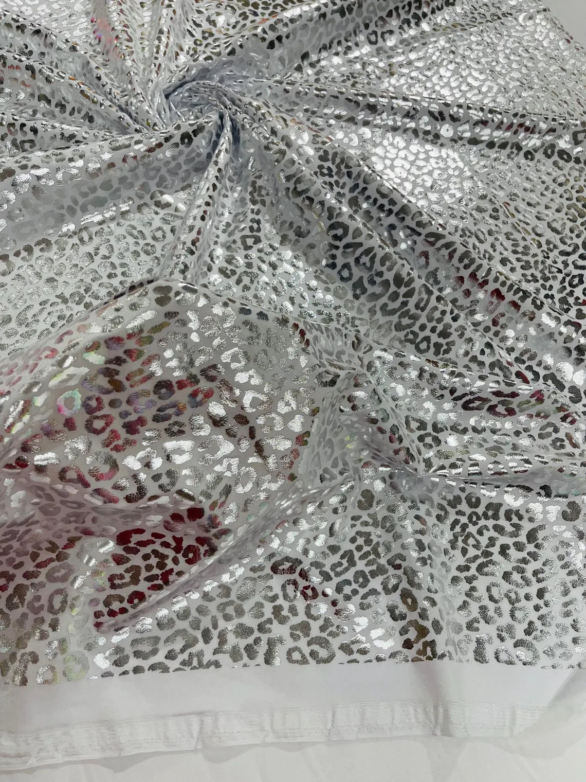 Cheetah Design Spandex Fabric - White / Silver - 58/60" Animal Print 4 Way Stretch Fabric By Yard