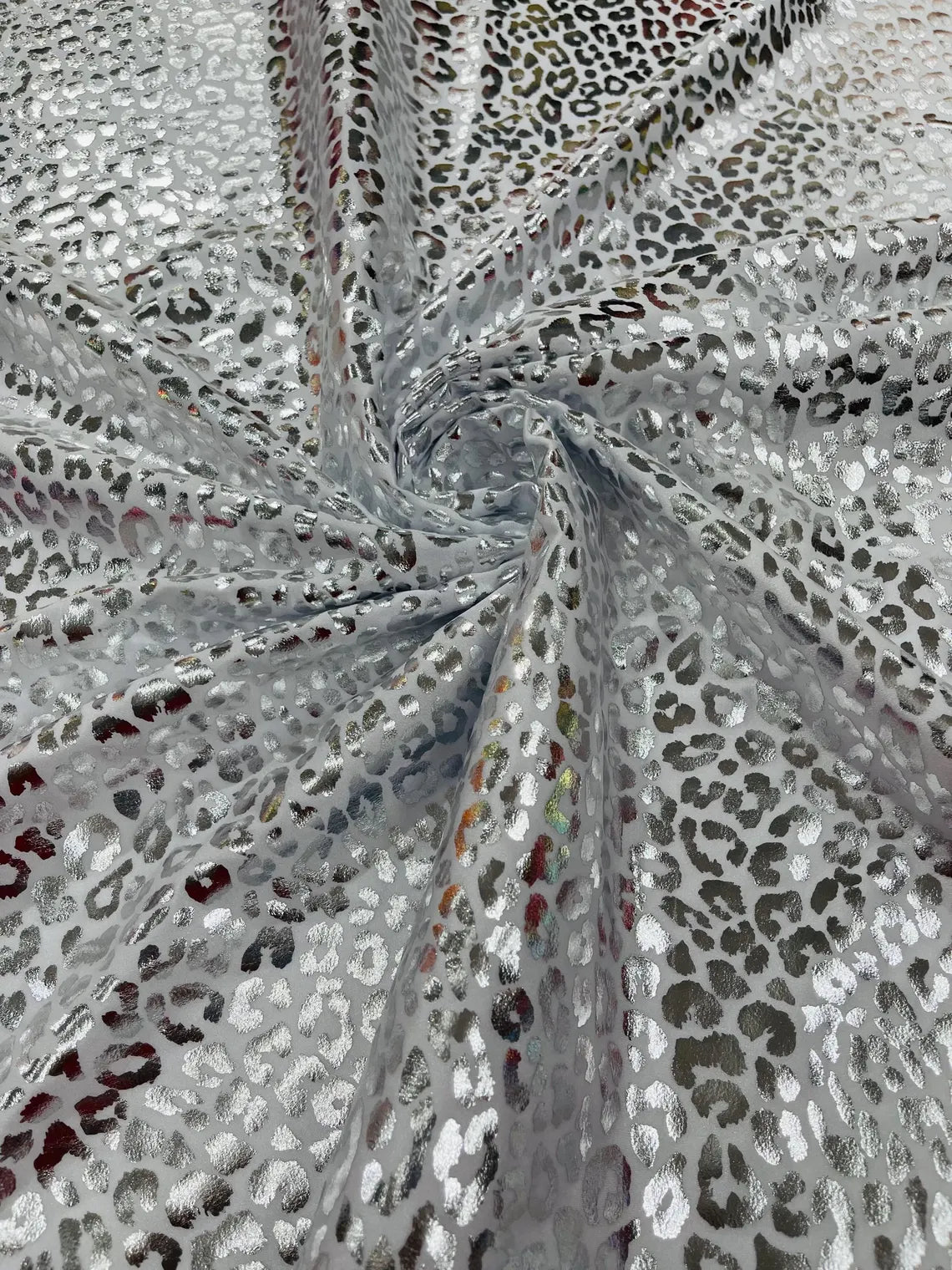 Cheetah Design Spandex Fabric - White / Silver - 58/60" Animal Print 4 Way Stretch Fabric By Yard