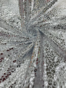 Cheetah Design Spandex Fabric - White / Silver - 58/60" Animal Print 4 Way Stretch Fabric By Yard