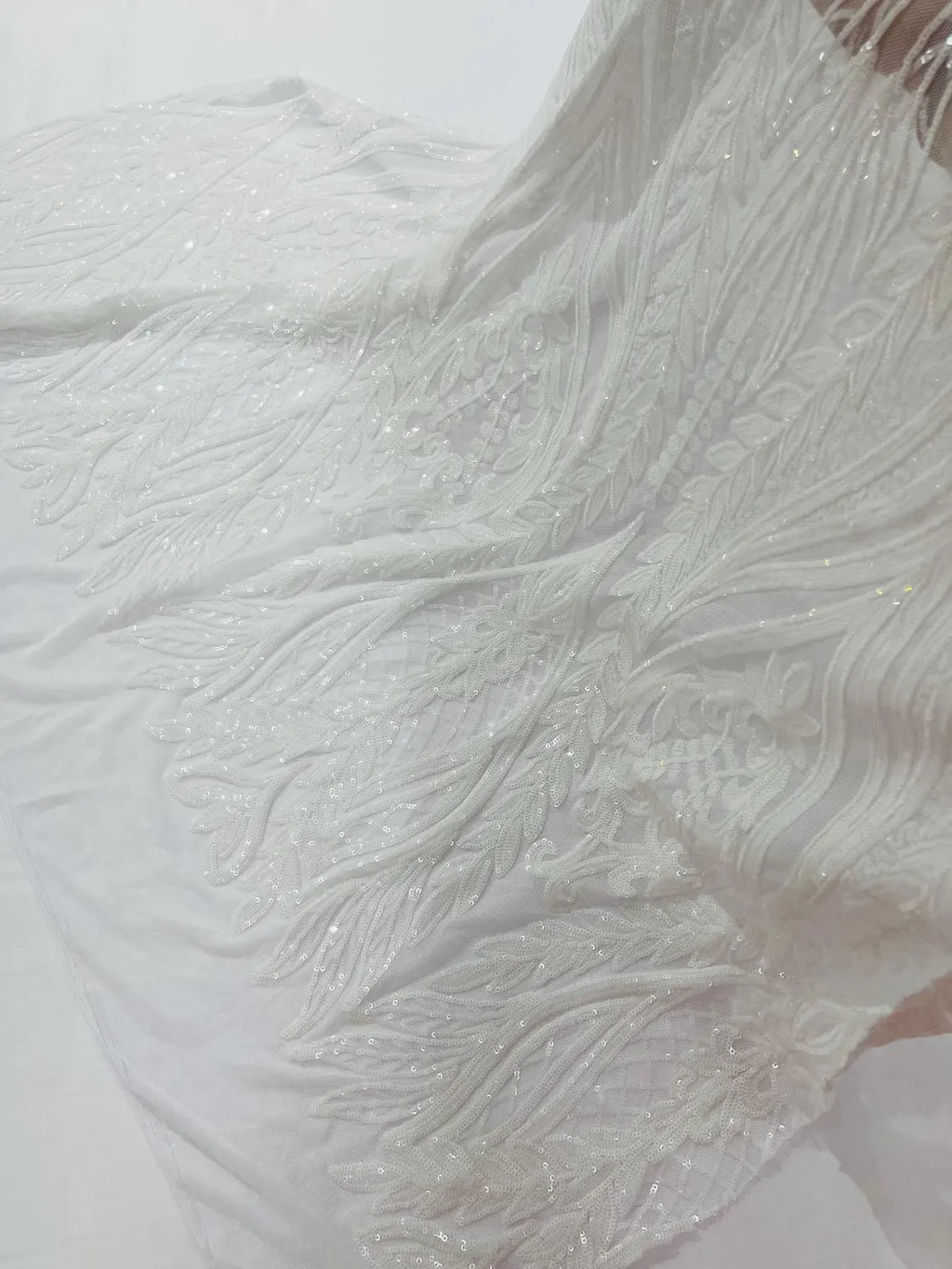 Mermaid Design Sequins Fabric - White - Sequins Fabric 4 Way Stretch on Mesh By Yard