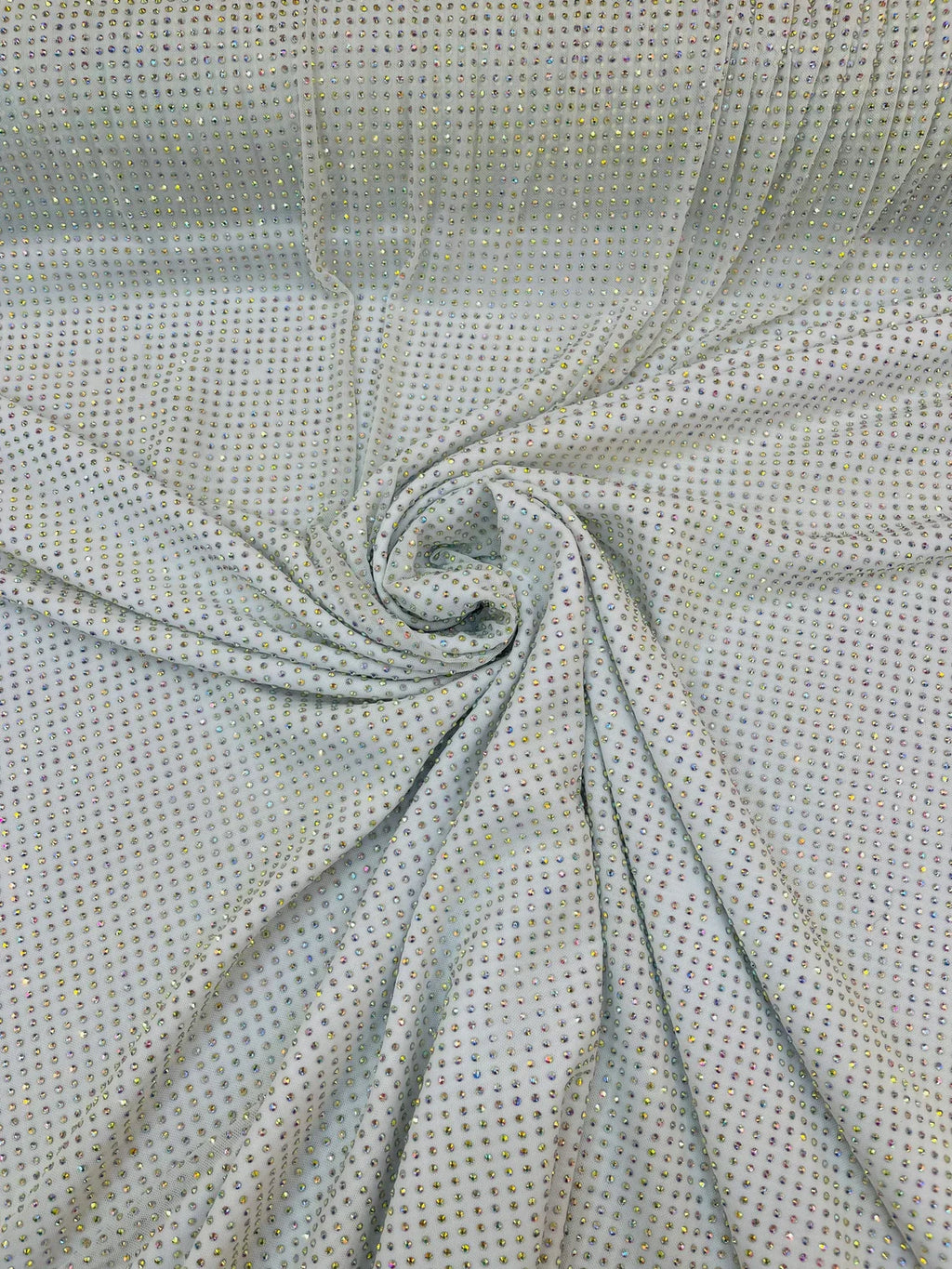 Power Mesh Rhinestone Fabric - White - 4 Way Stretch Power Mesh Fabric Crystal Stones By Yard