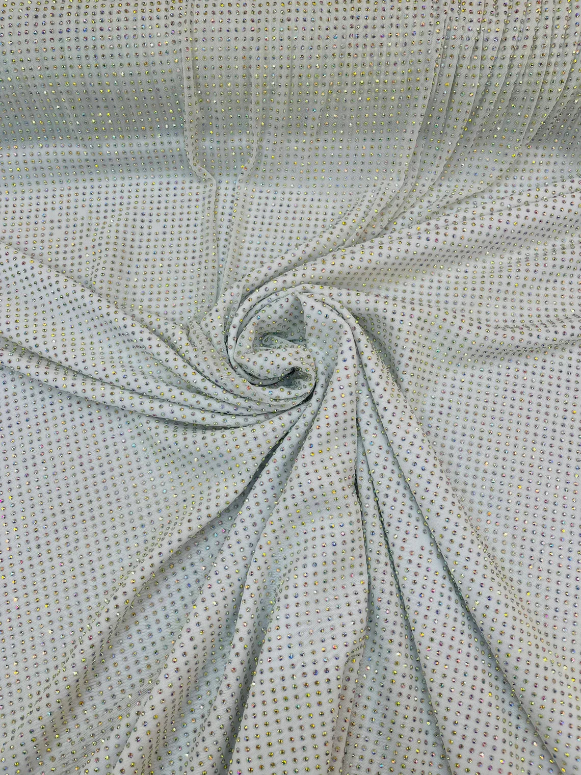 Power Mesh Rhinestone Fabric - White - 4 Way Stretch Power Mesh Fabric Crystal Stones By Yard