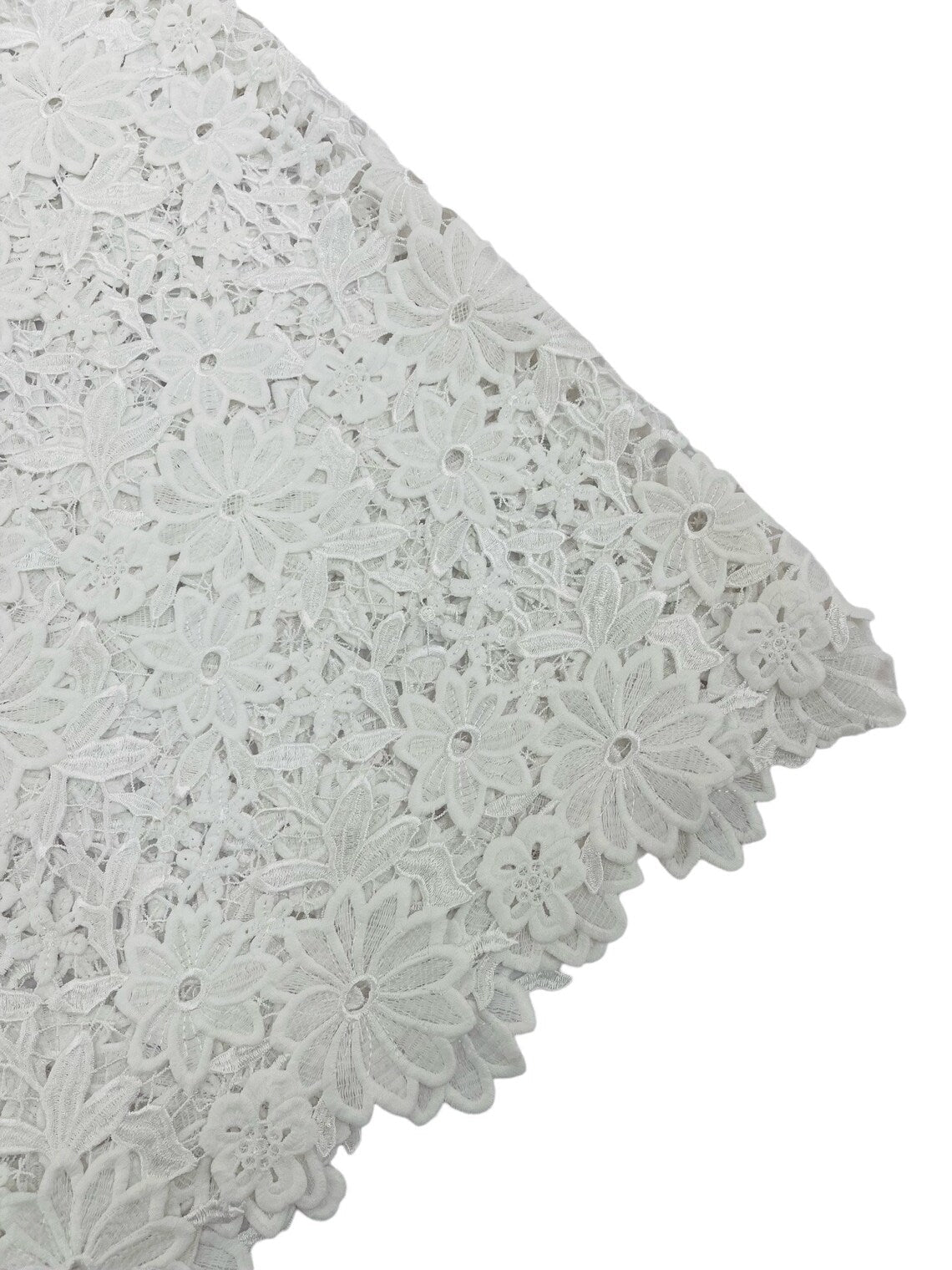 Guipure Lace Design Fabric - White - Solid Floral Lace Fabric by Yard