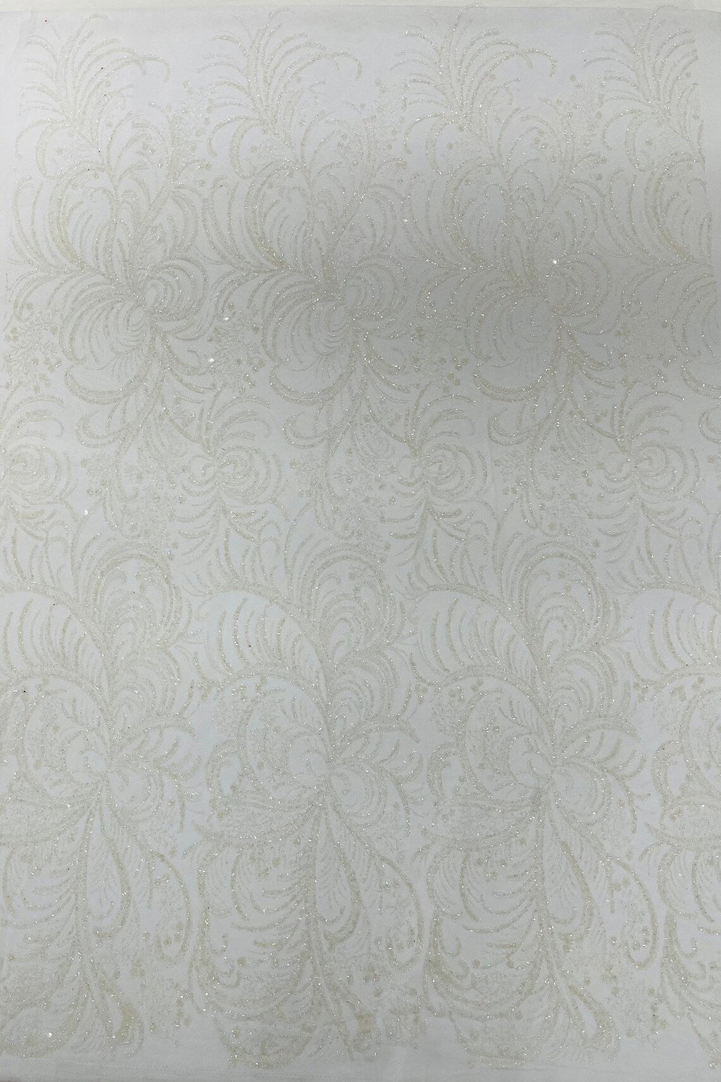 Glitter Palm Leaf Design Fabric - White - Tulle Mesh Glitter Leaf Design Fabric Sold By Yard