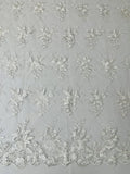Floral Plant Lace Fabric - White - Flower Plant Design Lace Sequins Fabric Sold By Yard
