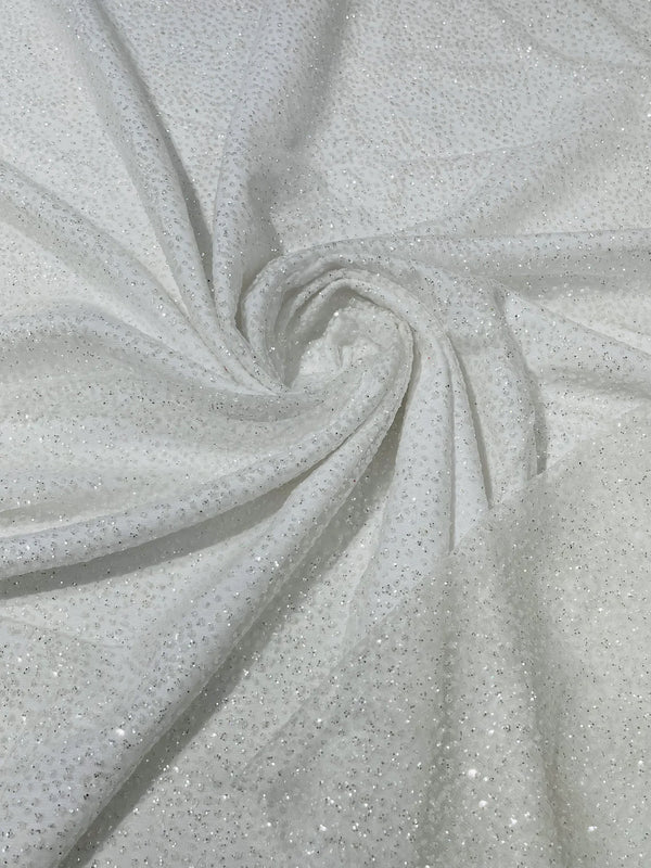 Glitter Mesh Sheer Fabric - White - 60" Wide Shiny Glitter Mesh Fabric Sold By The Yard