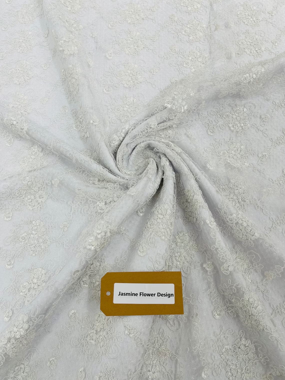 Embroidered Flower Fabric - White - Floral Design Scalloped Border Fabric By Yard