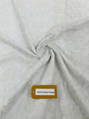 Embroidered Flower Fabric - White - Floral Design Scalloped Border Fabric By Yard