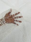 Tulle Glitter Fancy Line Fabric - White - Tulle Fabric with Sparkle Glitter Design Sold By Yard