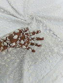 Shimmer Glitter Flower Fabric - White - Small Glitter Flower Design on Lace Sold By Yard