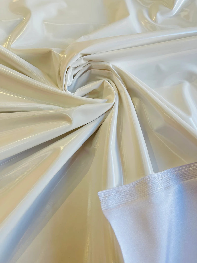 Latex Shiny Vinyl - White - 4 Way Stretch Milliskin Vinyl Spandex Latex Fabric Sold by Yard